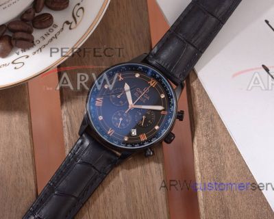 Perfect Replica Omega Deville Black Steel Case Leather Strap Chronograph 41mm 